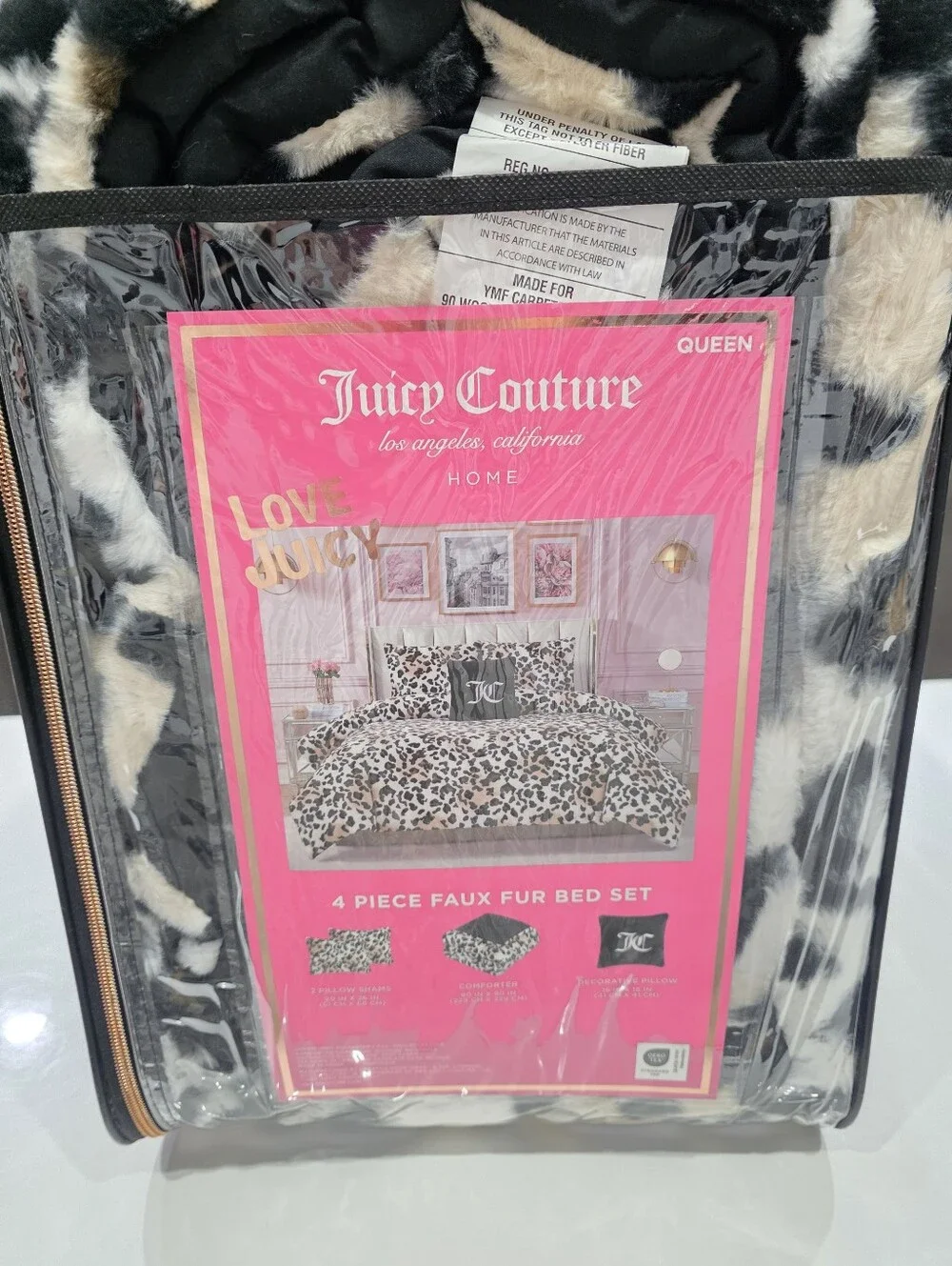 Juicy Couture QUEEN 4 Piece Leopard Faux Fur Comforter Set New Viral